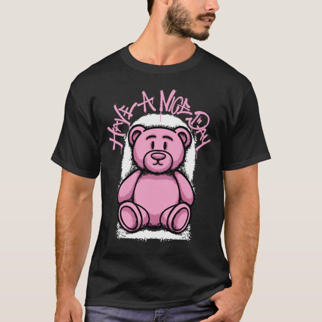 Pink Teddy Bear streetwear T Shirt (Framsida)