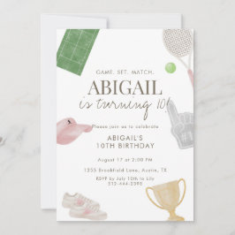 Pink Tennis 10th Birthday Party for Girls Preppy Inbjudningar