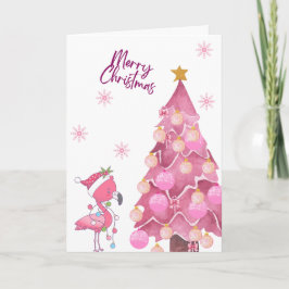 Pink Themed Flamingo Christmas card Kort
