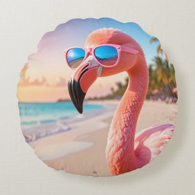 PINK THINKER Flamingo Pink Rund Kudde (Framsidan)