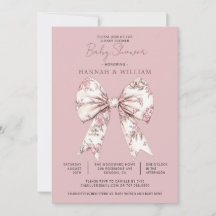 Pink Toile Bow Ribbon Girl Baby Shower