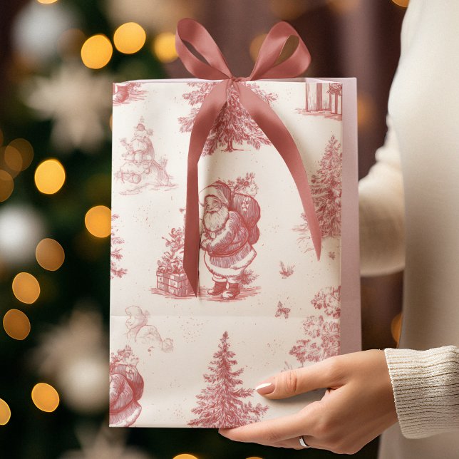 Pink Toile Christmas Pattern Gift Bag (Skapare uppladdad)