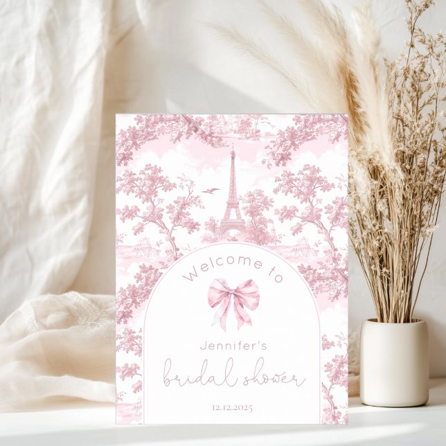 Pink Toile De Jouy Paris Bridal Shower Welcome Poster (Skapare uppladdad)
