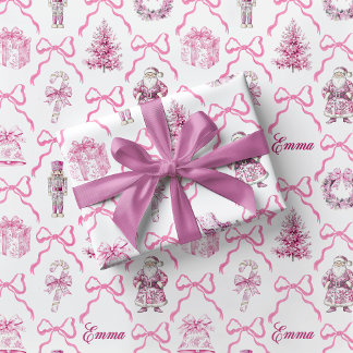 Pink Toile Nutcracker Wrapping Paper Christmas Presentpapper