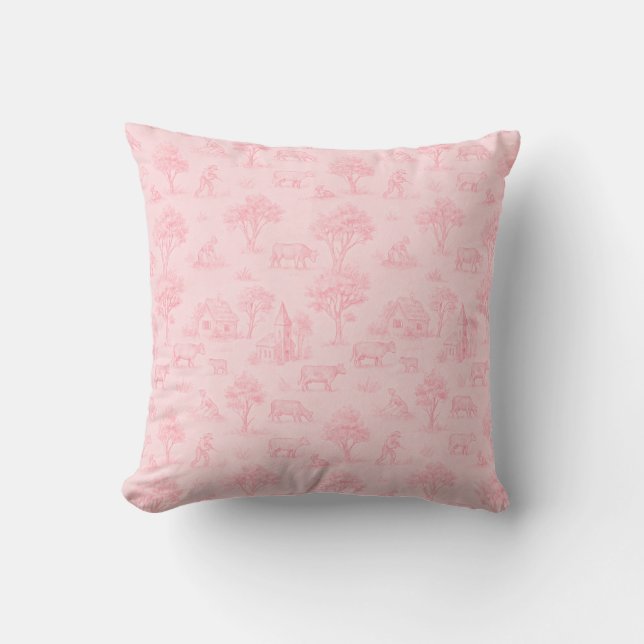 Pink Toile Throw Pillow Kudde (Framsida)