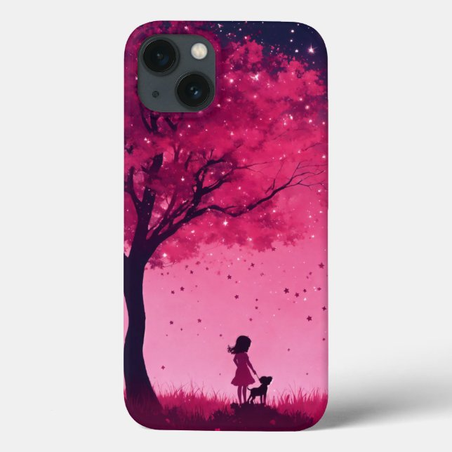 Pink tree and stars apple iphone 13 case (Baksida)