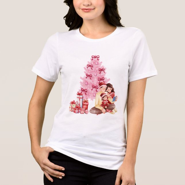 Pink Tree Family Moment #Christmas #Christmastree T Shirt (Framsida)