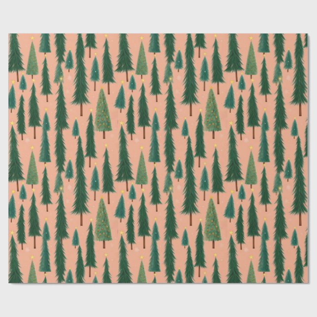 Pink Tree Gift Wrap, Modern Holiday Wrapping Paper Presentpapper (Platt)