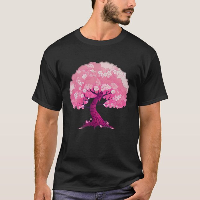 Pink tree of life cherry blossom t shirt (Framsida)