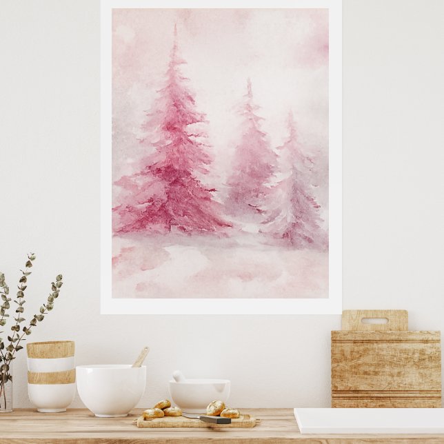 Pink Tree Wall Art – Elegant Floral Home D Poster (Kök)