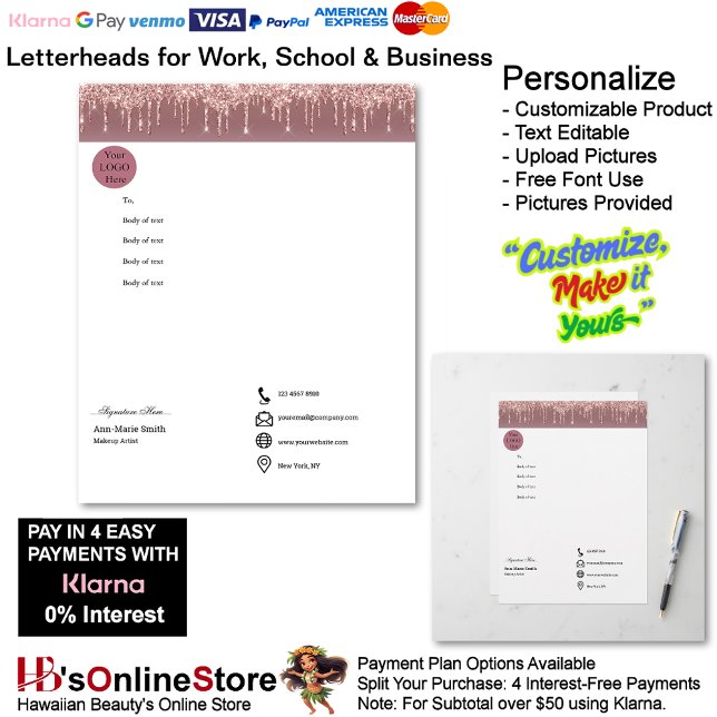 Pink Trendy Drip Sparkle Glitter Business Brevhuvud (Pink Trendy Drip Sparkle Glitter Business Letterhead.)