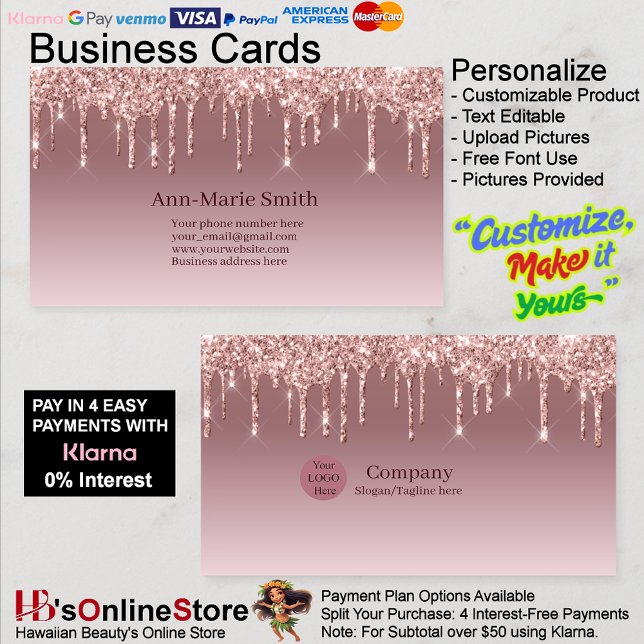 Pink Trendy Drip Sparkle Glitter Visitkort (Pink Trendy Drip Sparkle Glitter Business Card.)