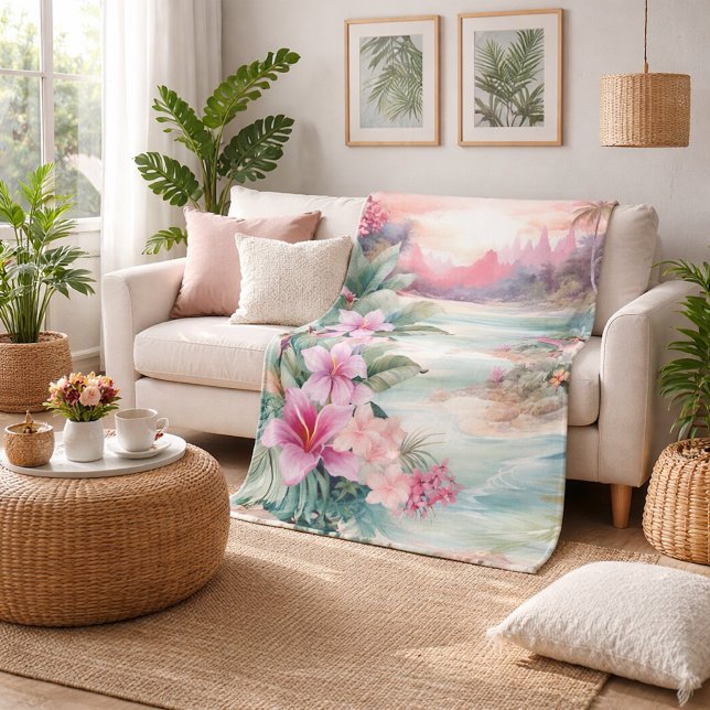 Pink Tropical Beach Fleecefilt (Skapare uppladdad)