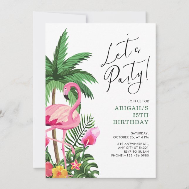 Pink Tropical Hawaiian 25th Birthday Invitation   Inbjudningar (Framsida)
