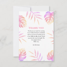Pink Tropical Leaves Baby Shower Thank You Cards Tack Kort