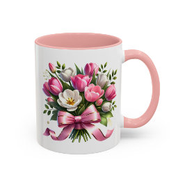 Pink Tulip Floral Mug Cute Gift Mugg