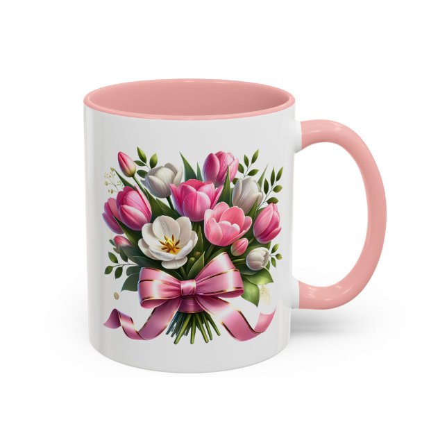 Pink Tulip Floral Mug Cute Gift Mugg (Skapare uppladdad)