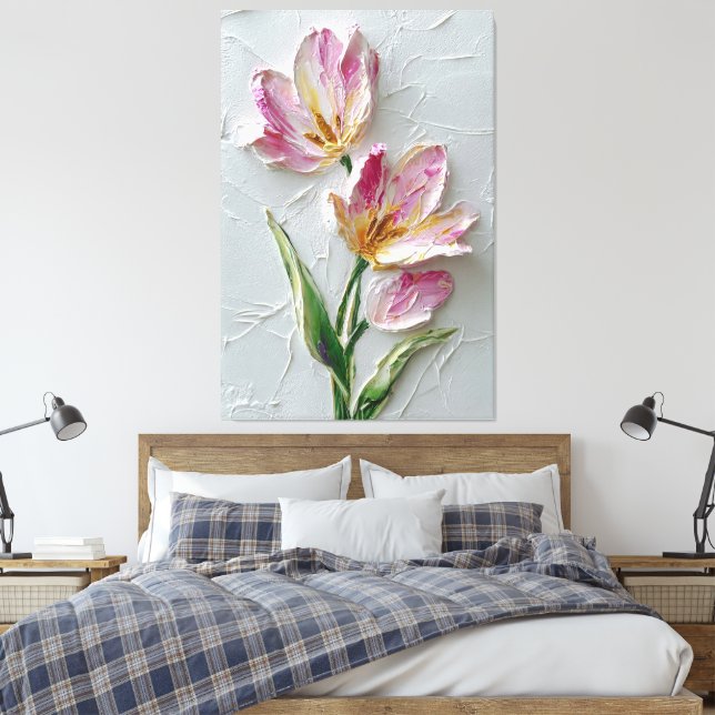 Pink Tulip Pair Texture Abstract Wall Art Canvastryck (Insitu (sovrum))