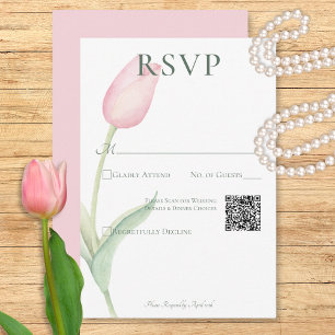 Pink Tulip Solo Bröllops QR-kod OSA Kort