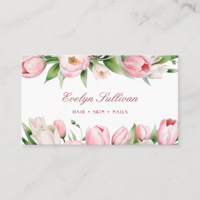 Pink tulips business card visitkort (Framsida)