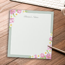 Pink Tulips & Daffodils Spring Flowers Notepad Anteckningsblock