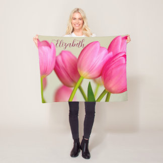 Pink Tulips Personalize Fleecefilt