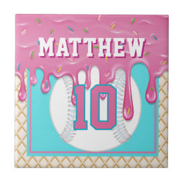 Pink & Turquoise Baseball Drip Kakelplatta