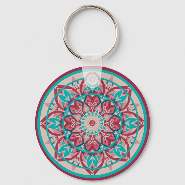 Pink & Turquoise Boho Mandala  Nyckelring (Framsida)