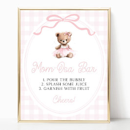 Pink Tutu Teddy Bear Baby Shower Mimosa Bar Poster