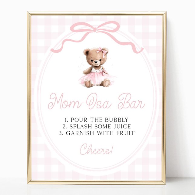 Pink Tutu Teddy Bear Baby Shower Mimosa Bar Poster (Skapare uppladdad)