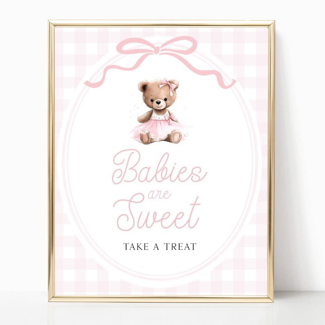 Pink Tutu Teddy Bear Baby Shower Sweets Table Sign Poster (Skapare uppladdad)