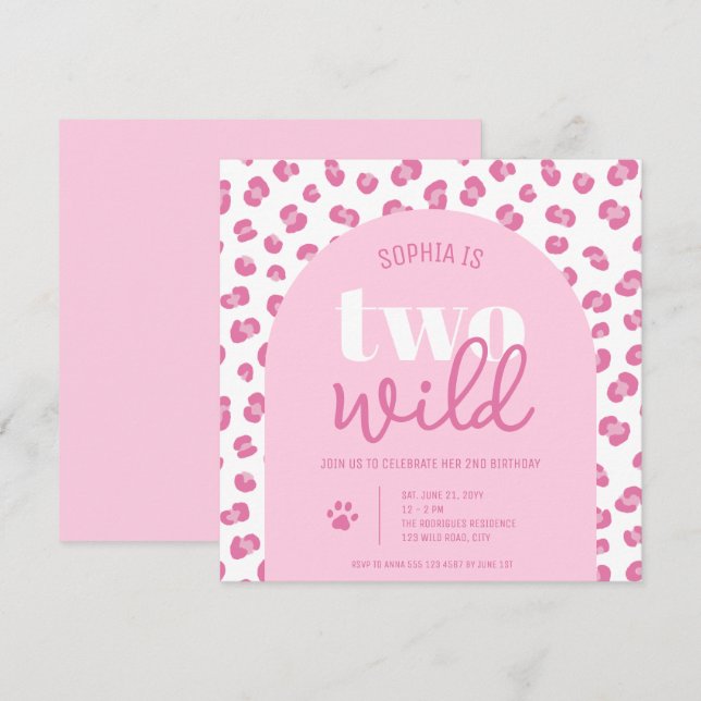 Pink Two Wild Girl Second Birthday Invitation Inbjudningar (Fram/baksida)