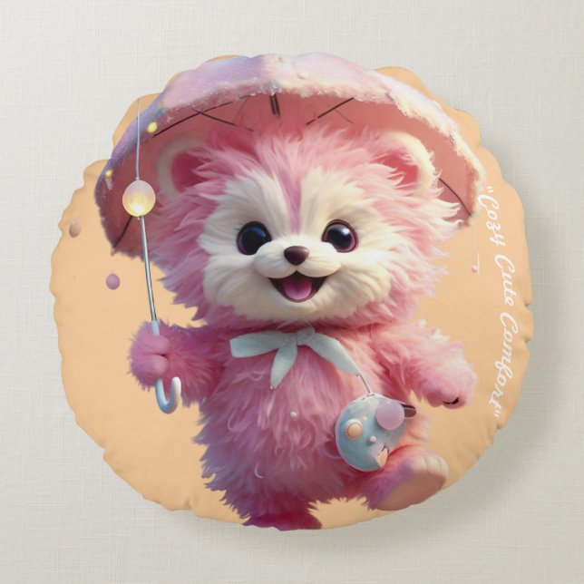 "Pink Umbrella Dreams" Rund Kudde (Framsidan)