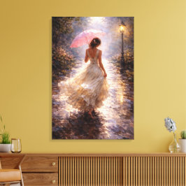 Pink Umbrella: Impasto Style Canvastryck