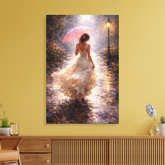 Pink Umbrella: Impasto Style Canvastryck (Insitu (Vardagsrum))