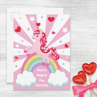 Pink Unicorn Valentine’s Day for Kids Classroom Helg Vykort