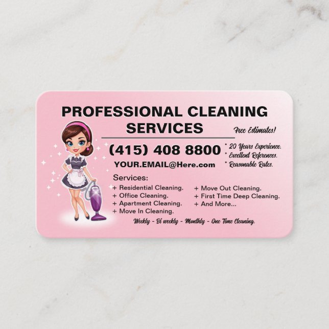 Pink Vacuum Cleaning Business Card House Cleaning  Visitkort (Framsida)
