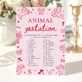 Pink Valentine Animal Gestation Baby Shower Game Inbjudningar