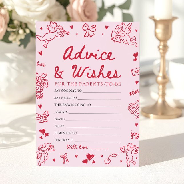 Pink Valentine Baby Shower Advice and Wishes Game Inbjudningar (Pink Valentine Baby Shower Advice and Wishes Game )