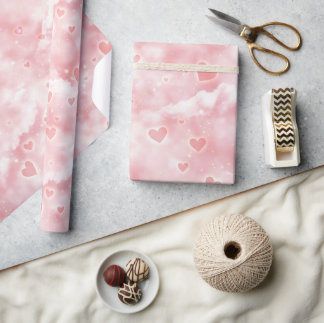 Pink Valentine Clouds Sky with Glowing Hearts Presentpapper