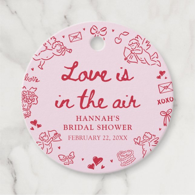 Pink Valentine Love is in the Air Bridal Shower Gåvor Etiketter (Framsida)