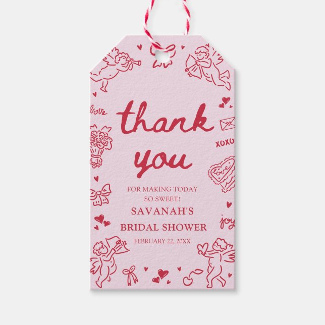 Pink Valentine Love is in the Air Bridal Shower Presentetikett (Framsidan)