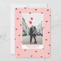 Pink Valentine’s Day photo card with red hearts