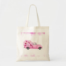 Pink Valentine Truck Watercolor Art Tygkasse
