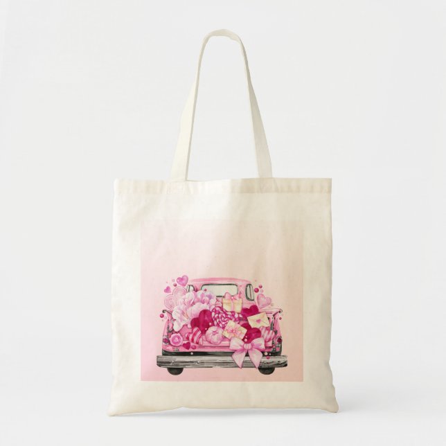 Pink Valentine Truck Watercolor Design Tygkasse (Framsidan)