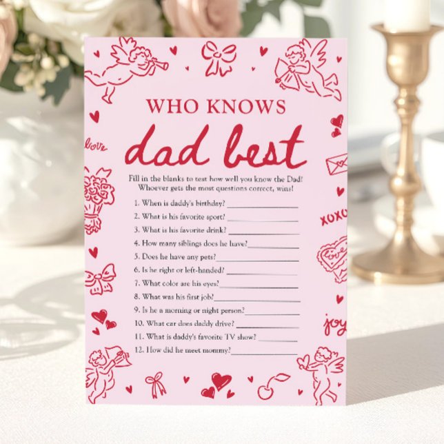 Pink Valentine Who Knows Dad Best Baby Shower Game Inbjudningar (Pink Valentine Who Knows Dad Best Baby Shower Game)