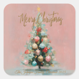 Pink Velvet Christmas Tree Foil Holiday Postcard Fyrkantigt Klistermärke