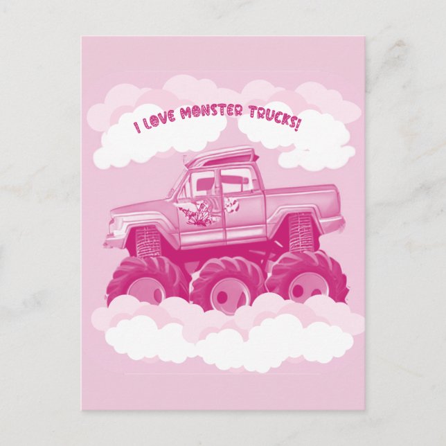 Pink Version I Love Monster Trucks Image      Inbjudan Vykort (Framsida)