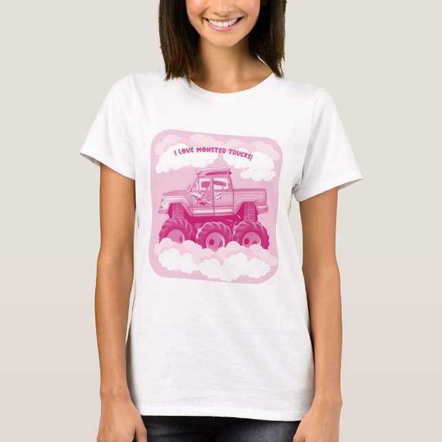 Pink Version I Love Monster Trucks Image    T Shirt (Framsida)