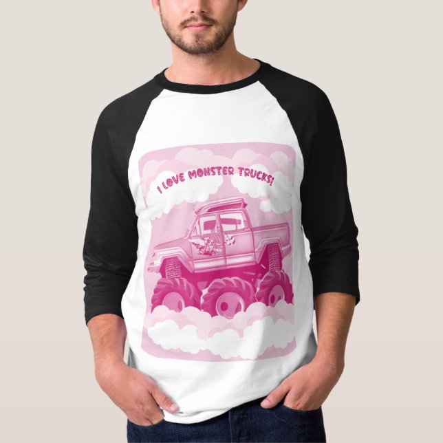 Pink Version I Love Monster Trucks Image     T Shirt (Framsida)